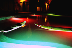 The night ambience at Kites Mancora fills with the colors provided by the colorful pool lighting